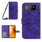 For Asus ROG Phone 6 Skin Feel Sun Flower Pattern Flip Leather Phone Case with Lanyard(Dark Purple) - 1