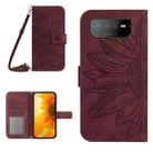 For Asus ROG Phone 6 Pro Skin Feel Sun Flower Pattern Flip Leather Phone Case with Lanyard(Wine Red) - 1