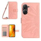 For Asus ZenFone 9 Skin Feel Sun Flower Pattern Flip Leather Phone Case with Lanyard(Pink) - 1