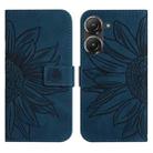 For Asus ZenFone 9 Skin Feel Sun Flower Pattern Flip Leather Phone Case with Lanyard(Inky Blue) - 2