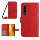 For Sony Xperia 1 III Skin Feel Sun Flower Pattern Flip Leather Phone Case with Lanyard(Red) - 1