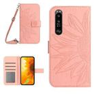 For Sony Xperia 1 III Skin Feel Sun Flower Pattern Flip Leather Phone Case with Lanyard(Pink) - 1