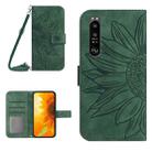 For Sony Xperia 1 III Skin Feel Sun Flower Pattern Flip Leather Phone Case with Lanyard(Green) - 1