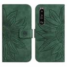 For Sony Xperia 1 III Skin Feel Sun Flower Pattern Flip Leather Phone Case with Lanyard(Green) - 2