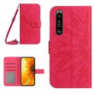 For Sony Xperia 1 III Skin Feel Sun Flower Pattern Flip Leather Phone Case with Lanyard(Rose Red) - 1