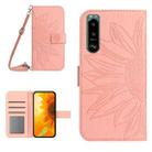 For Sony Xperia 5 III Skin Feel Sun Flower Pattern Flip Leather Phone Case with Lanyard(Pink) - 1