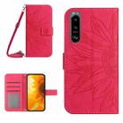 For Sony Xperia 5 III Skin Feel Sun Flower Pattern Flip Leather Phone Case with Lanyard(Rose Red) - 1