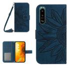 For Sony Xperia 5 III Skin Feel Sun Flower Pattern Flip Leather Phone Case with Lanyard(Inky Blue) - 1