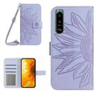 For Sony Xperia 5 IV Skin Feel Sun Flower Pattern Flip Leather Phone Case with Lanyard(Purple) - 1