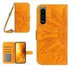 For Sony Xperia 5 IV Skin Feel Sun Flower Pattern Flip Leather Phone Case with Lanyard(Yellow) - 1