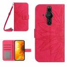 For Sony Xperia Pro-I Skin Feel Sun Flower Pattern Flip Leather Phone Case with Lanyard(Rose Red) - 1