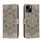 For iPhone 14 / 13 Sun Mandala Embossing Leather Phone Case(Grey) - 1