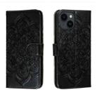 For iPhone 14 / 13 Sun Mandala Embossing Leather Phone Case(Black) - 1