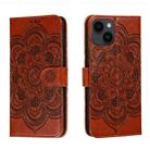 For iPhone 14 / 13 Sun Mandala Embossing Leather Phone Case(Brown) - 1