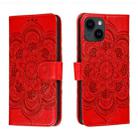 For iPhone 14 Plus Sun Mandala Embossing Leather Phone Case(Red) - 1