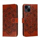 For iPhone 14 Plus Sun Mandala Embossing Leather Phone Case(Brown) - 1