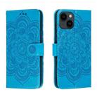 For iPhone 14 Plus Sun Mandala Embossing Leather Phone Case(Blue) - 1