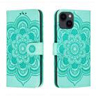For iPhone 14 Plus Sun Mandala Embossing Leather Phone Case(Green) - 1