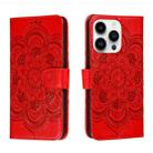 For iPhone 14 Pro Sun Mandala Embossing Leather Phone Case(Red) - 1