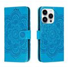 For iPhone 14 Pro Sun Mandala Embossing Leather Phone Case(Blue) - 1