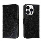 For iPhone 14 Pro Max Sun Mandala Embossing Leather Phone Case(Black) - 1