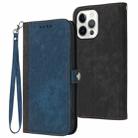 For iPhone 14 Pro Max Side Buckle Double Fold Hand Strap Leather Phone Case(Royal Blue) - 1