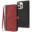 For iPhone 14 Pro Max Side Buckle Double Fold Hand Strap Leather Phone Case(Red) - 1