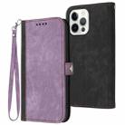 For iPhone 14 Pro Max Side Buckle Double Fold Hand Strap Leather Phone Case(Purple) - 1