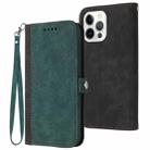 For iPhone 14 Pro Side Buckle Double Fold Hand Strap Leather Phone Case(Dark Green) - 1