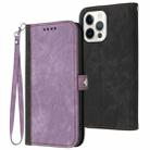 For iPhone 14 Pro Side Buckle Double Fold Hand Strap Leather Phone Case(Purple) - 1
