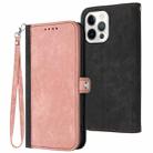 For iPhone 14 Pro Side Buckle Double Fold Hand Strap Leather Phone Case(Pink) - 1