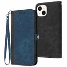 For iPhone 14 Plus Side Buckle Double Fold Hand Strap Leather Phone Case(Royal Blue) - 1