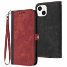 For iPhone 14 Plus Side Buckle Double Fold Hand Strap Leather Phone Case(Red) - 1