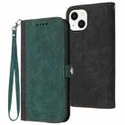 For iPhone 14 Plus Side Buckle Double Fold Hand Strap Leather Phone Case(Dark Green) - 1