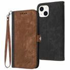 For iPhone 14 Plus Side Buckle Double Fold Hand Strap Leather Phone Case(Brown) - 1