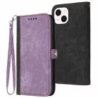 For iPhone 14 Plus Side Buckle Double Fold Hand Strap Leather Phone Case(Purple) - 1