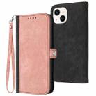 For iPhone 14 Plus Side Buckle Double Fold Hand Strap Leather Phone Case(Pink) - 1