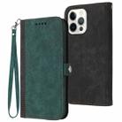 For iPhone 13 Pro Side Buckle Double Fold Hand Strap Leather Phone Case(Dark Green) - 1