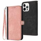 For iPhone 13 Pro Side Buckle Double Fold Hand Strap Leather Phone Case(Pink) - 1