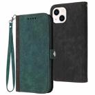 For iPhone 13 Side Buckle Double Fold Hand Strap Leather Phone Case(Dark Green) - 1