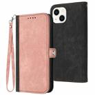 For iPhone 13 mini Side Buckle Double Fold Hand Strap Leather Phone Case(Pink) - 1