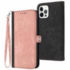 For iPhone 12 Pro Max Side Buckle Double Fold Hand Strap Leather Phone Case(Pink) - 1