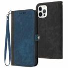 For iPhone 12 / 12 Pro Side Buckle Double Fold Hand Strap Leather Phone Case(Royal Blue) - 1