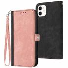 For iPhone 12 mini Side Buckle Double Fold Hand Strap Leather Phone Case(Pink) - 1