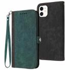 For iPhone 11 Side Buckle Double Fold Hand Strap Leather Phone Case(Dark Green) - 1