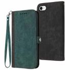 For iPhone SE 2022 / SE 2020 / 8 / 7 Side Buckle Double Fold Hand Strap Leather Phone Case(Dark Green) - 1