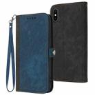 For iPhone XS / X Side Buckle Double Fold Hand Strap Leather Phone Case(Royal Blue) - 1