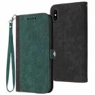 For iPhone XS / X Side Buckle Double Fold Hand Strap Leather Phone Case(Dark Green) - 1