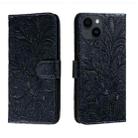 For iPhone 14 / 13 Lace Flower Embossing Flip Leather Phone Case(Dark Blue) - 1