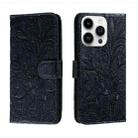 For iPhone 14 Pro Lace Flower Embossing Flip Leather Phone Case(Dark Blue) - 1